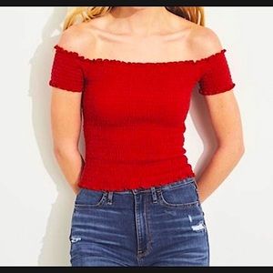 Hollister Smocked Off the Shoulder Crop Top